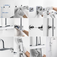 AICA Colonna Doccia con Miscelatore Termostatico, Rubinetto Doccia 28x4cm, Soffione Doccia in Acciaio Inox 20x20cm Cromo