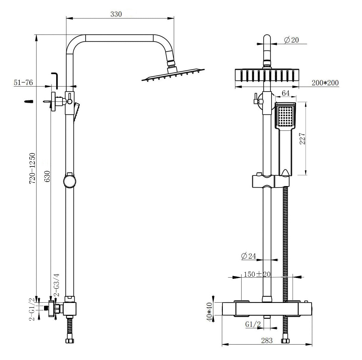 Kit Doccia con Soffione 20x20cm in Acciaio Inox e Cool-touch rubinetto, Miscelatore Termostatico Doccia Antiscotto, Nero