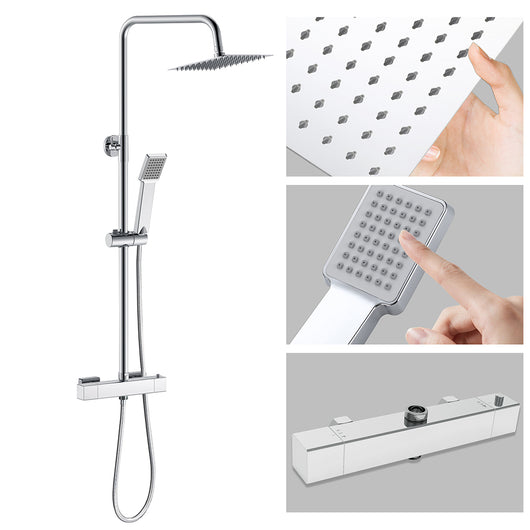 Kit Doccia con Soffione 20x20cm in Acciaio Inox e Cool-touch rubinetto, Miscelatore Termostatico Doccia Antiscotto, Cromo