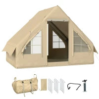 Tenda da Campeggio Gonfiabile, Tessuto Oxford, Finestra in Rete, Impermeabile, 300 x 200 x 200 cm, Sabbia
