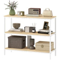 Console da Ingresso con 3 Ripiani Aperti e Gambe in Metallo, per Corridoio, Ingresso, Soggiorno, Camera da Letto, Naturale e Bianco