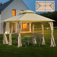 Gazebo da Giardino 3x4m con Pareti Rimovibili, Pannelli Solari e Luci a LED, Cachi