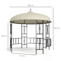 Gazebo da Giardino Rotondo Ø3m con Tende e Prese d'Aria in Metallo e Poliestere, Beige