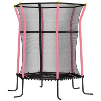 Tappeto Elastico per Bambini con Ingresso a Cerniera e Pali Imbottiti, in Acciaio, PP e EPE, Ø163.5x190 cm, Rosa