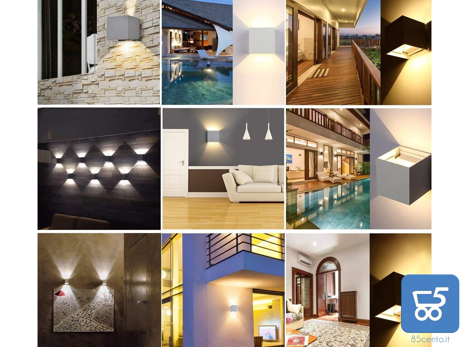 Lampada 12W da parete a LED con Angolo di Illuminazione Regolabile Applique per Esterni Interni COB Quadrato 10CM Bianco Luce bianco caldo 3000K [Classe di efficienza energetica A+]