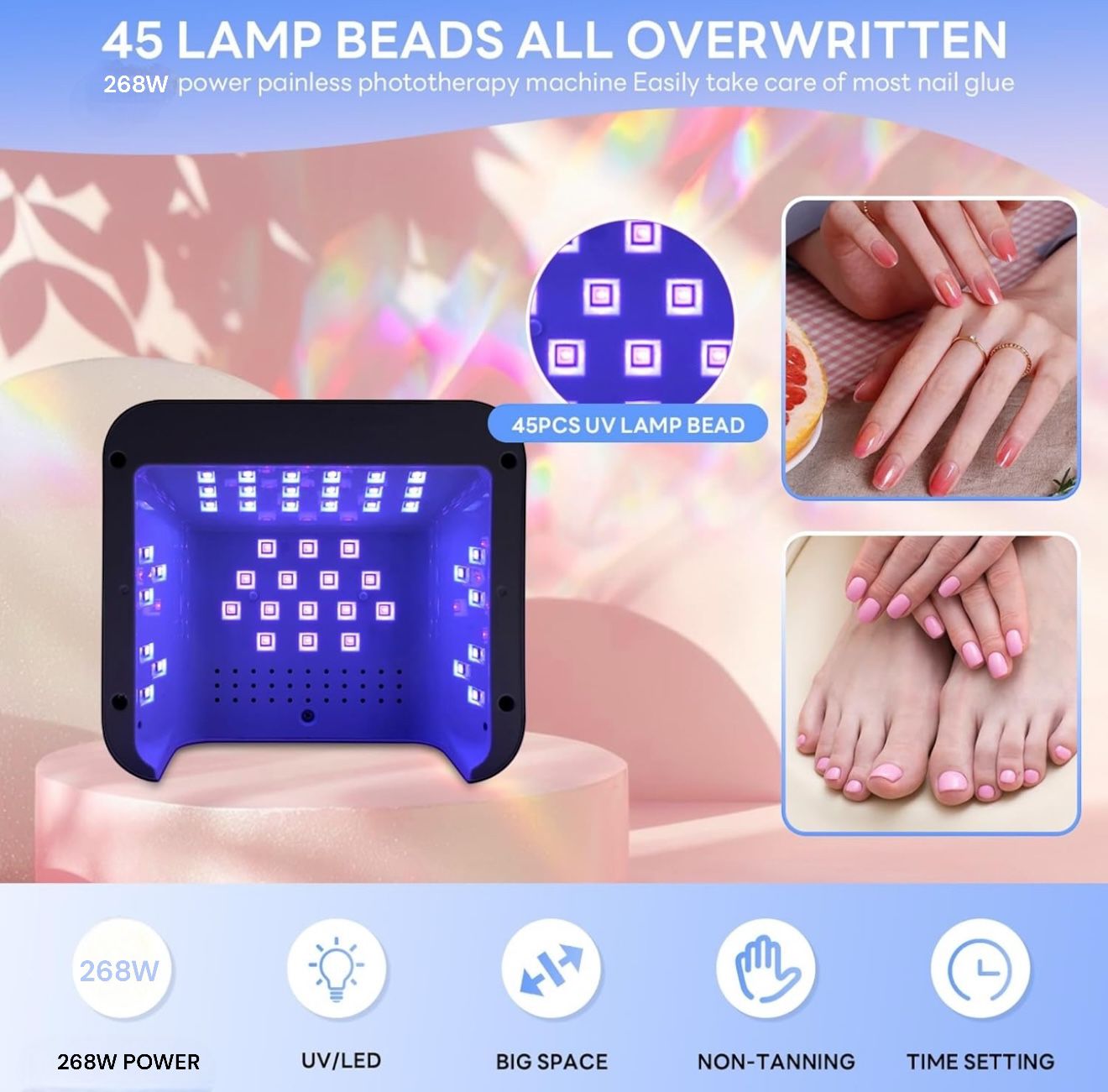 Lampada 268W 45 Led UV Led Fornetto Ricostruzione Unghie Manicure Nail SUN-L5