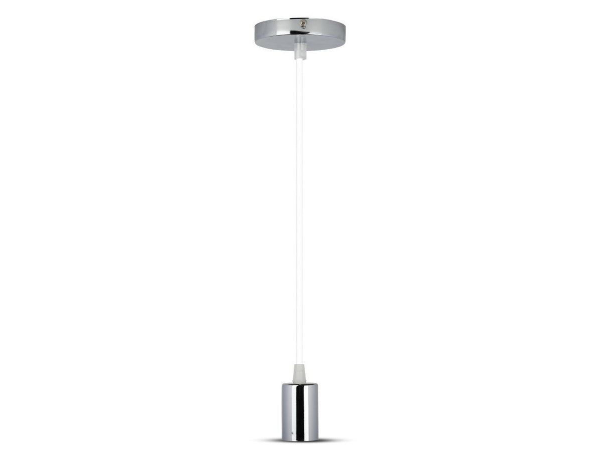 Lampada A Sospensione Cilindro in Metallo Cromato Attacco E27 Cavo Bianco SKU-3755
