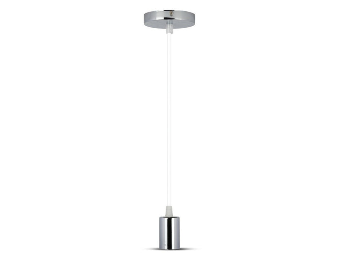 Lampada A Sospensione Cilindro in Metallo Cromato Attacco E27 Cavo Bianco SKU-3755