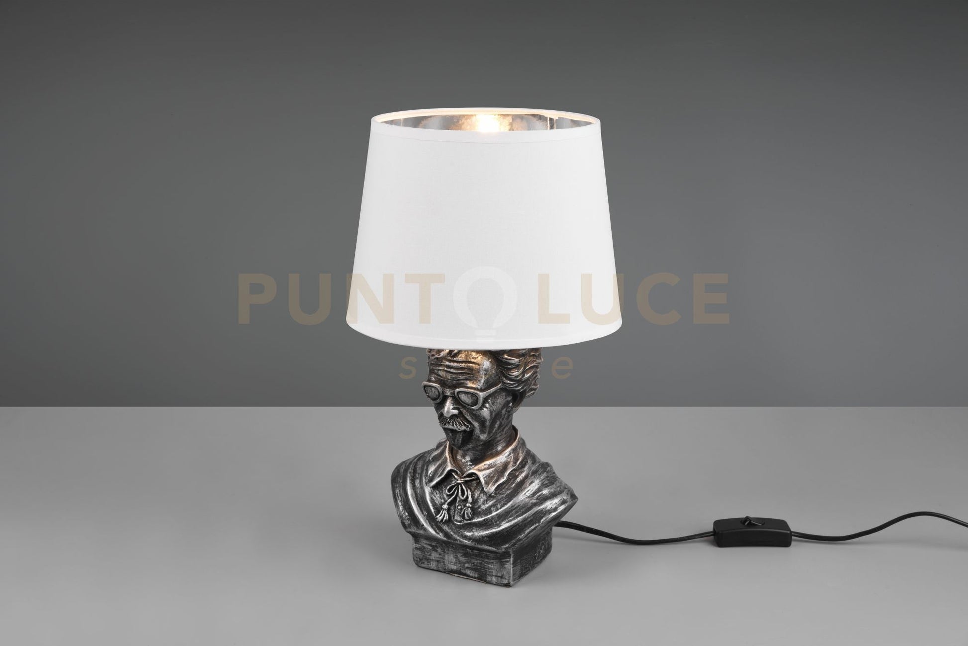 Lampada ALBERT metallo argento anticapto con paralume bianco R50311088