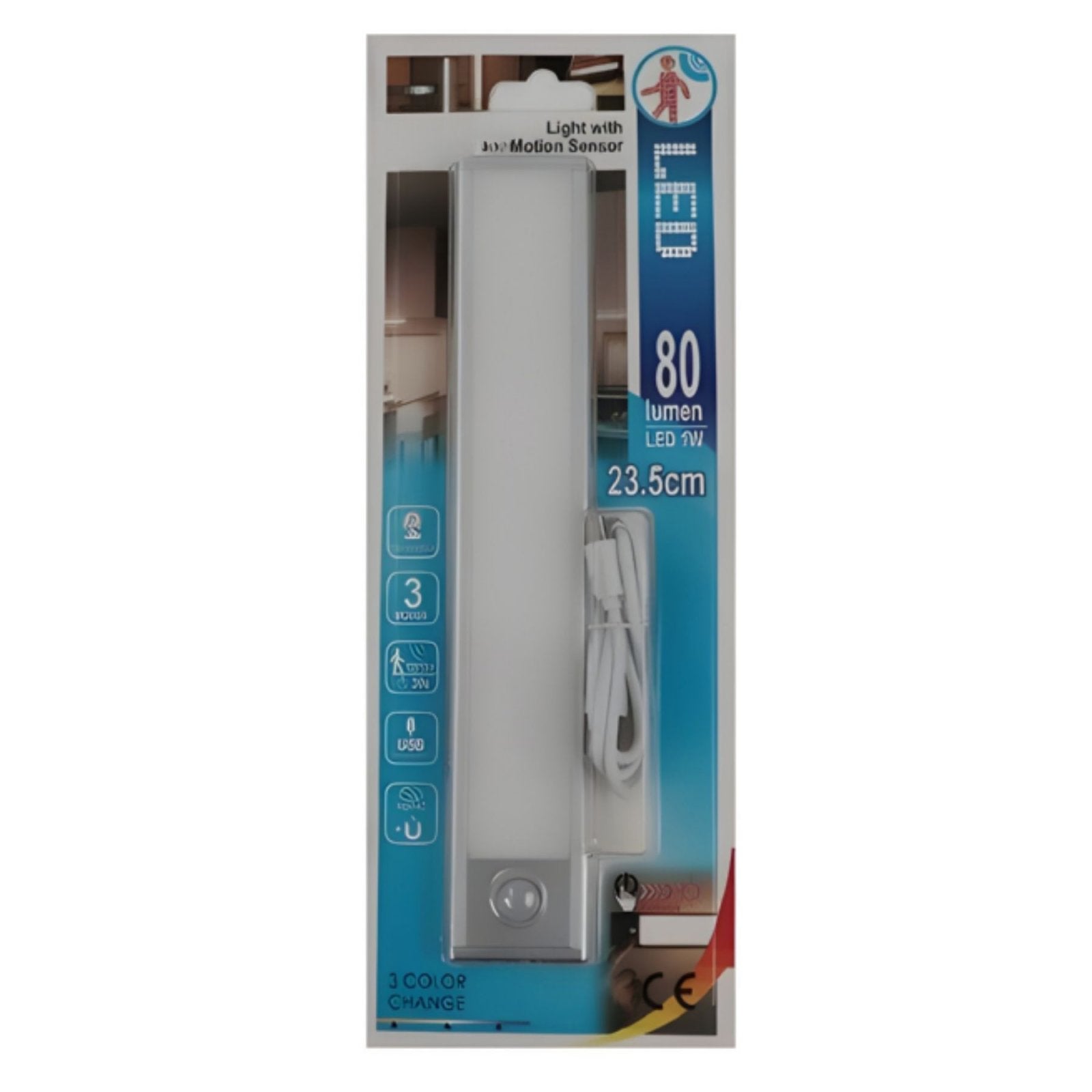 Lampada Barra LED con Sensore di Movimento 1W 80lm 235X40X8mm CCT Dimmerabile 3 Modalità, Batteria Ricaricabile USB 5V 1A, con Calamita, Slim per Armadi e Mobili, Sotto Pensile, Anche In Auto Camper