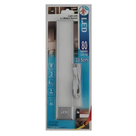 Lampada Barra LED con Sensore di Movimento 1W 80lm 235X40X8mm CCT Dimmerabile 3 Modalità, Batteria Ricaricabile USB 5V 1A, con Calamita, Slim per Armadi e Mobili, Sotto Pensile, Anche In Auto Camper