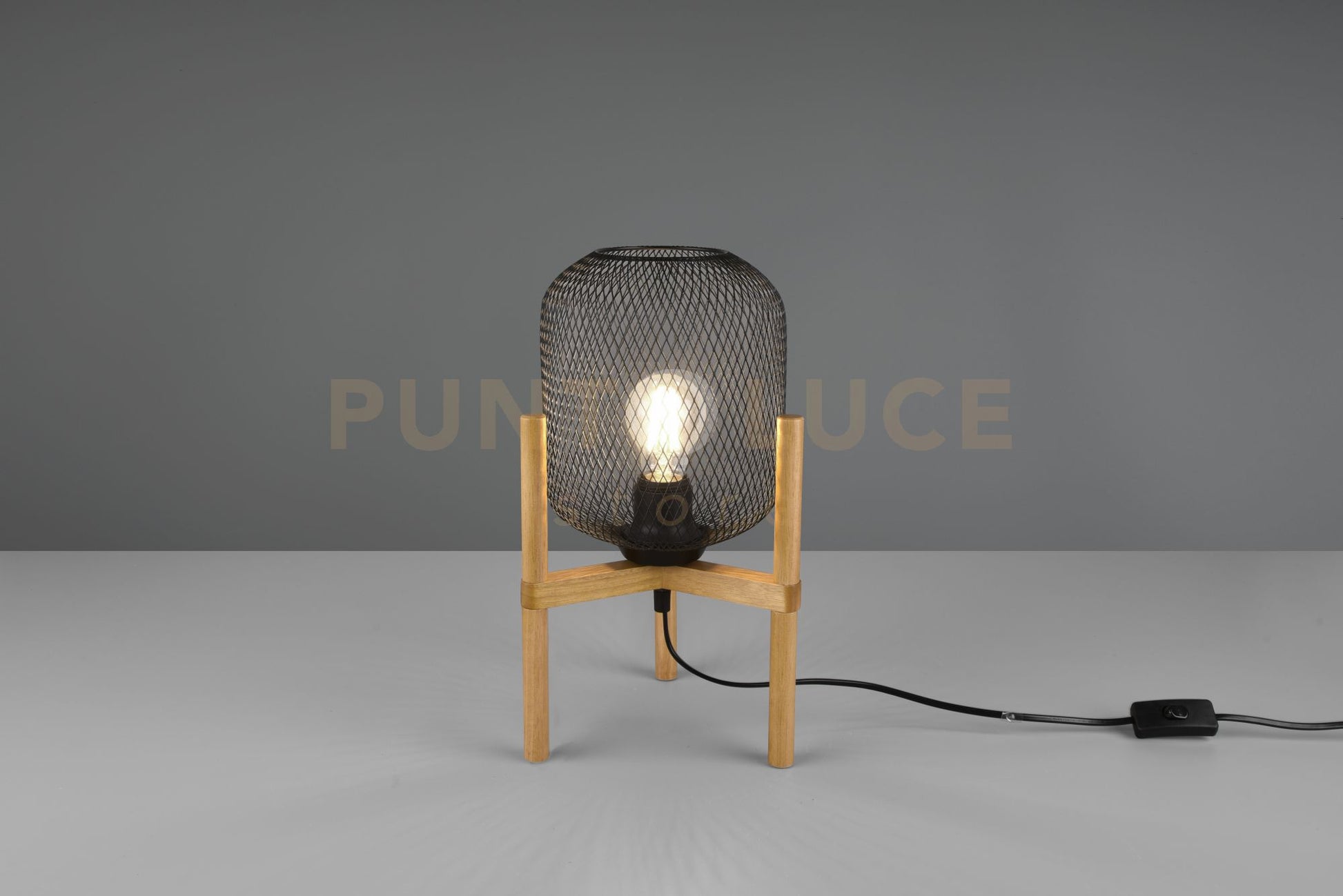Lampada CALIMERO diffusore rete con struttura in legno naturale metallo nero R50561032