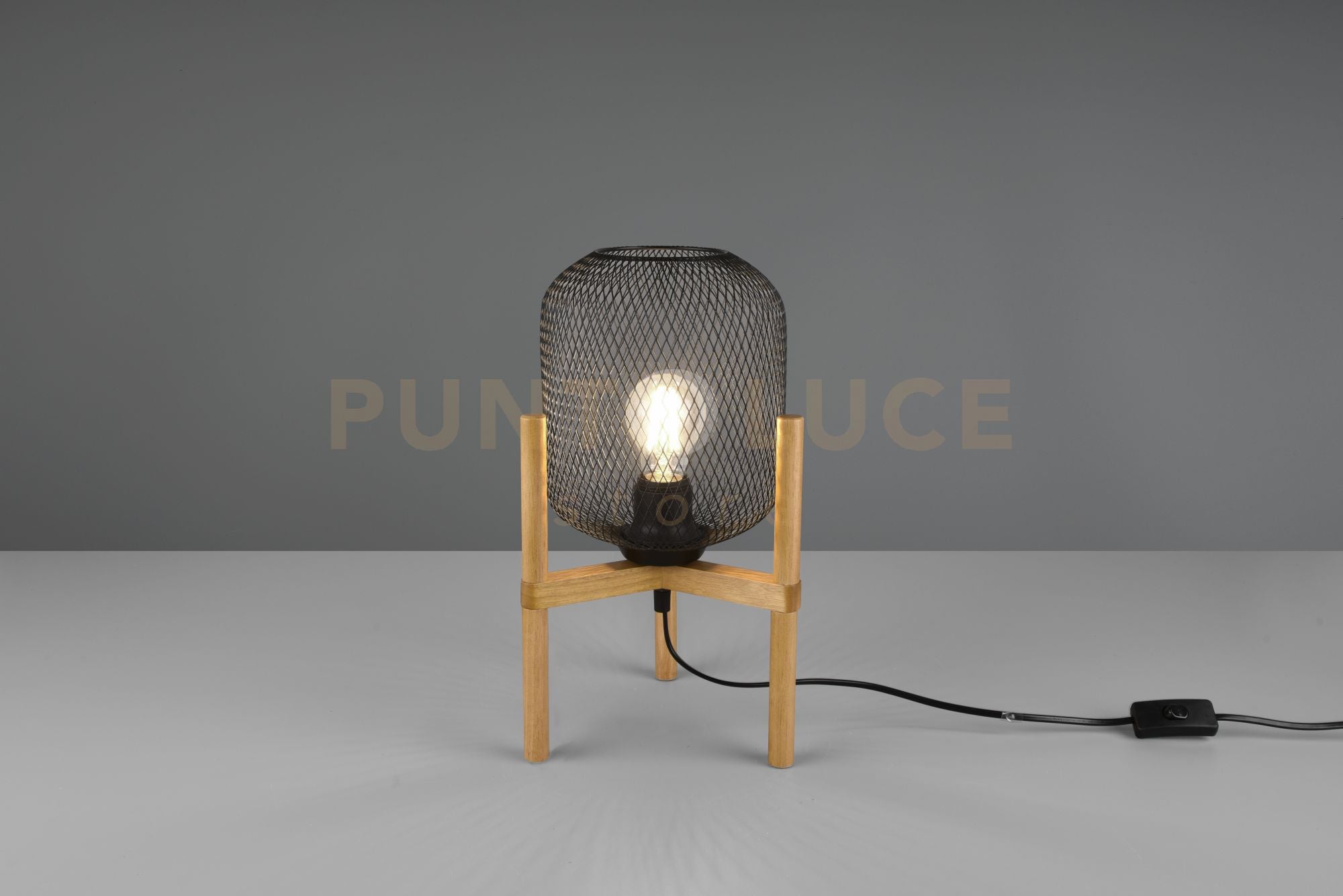 Lampada CALIMERO diffusore rete con struttura in legno naturale metallo nero R50561032