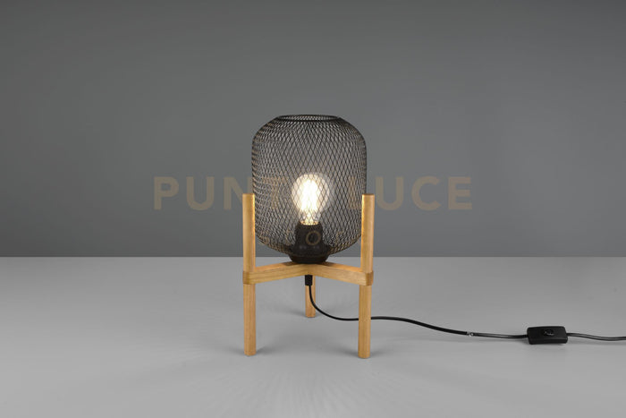 Lampada CALIMERO diffusore rete con struttura in legno naturale metallo nero R50561032