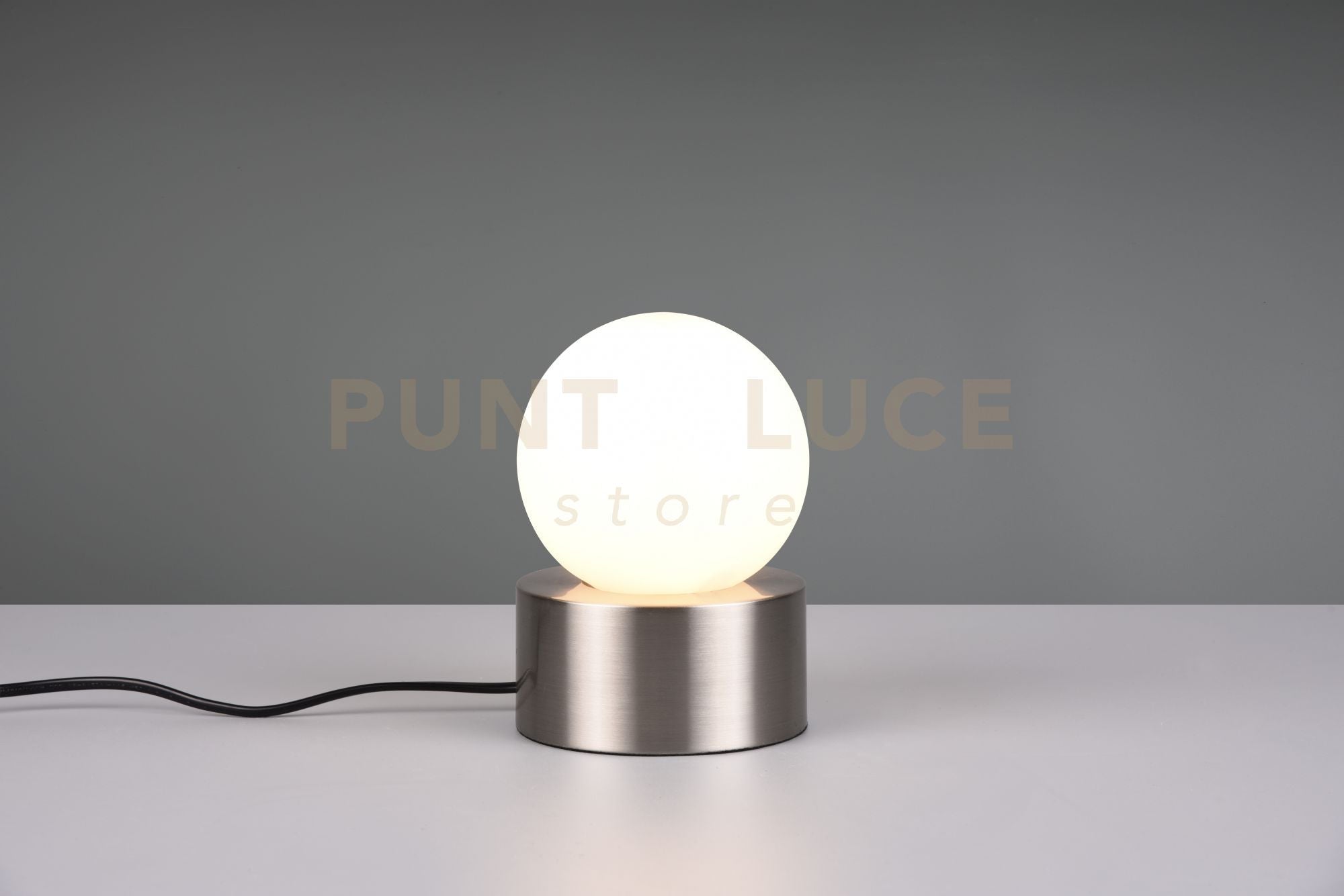 COUNTESS LAMPADA DA TAVOLO BASE IN METALLO ACCIAIO CON VETRO BIANCO ACCENSIONE TOUCH H. 17CM 1 LUCE ATTACCO E14