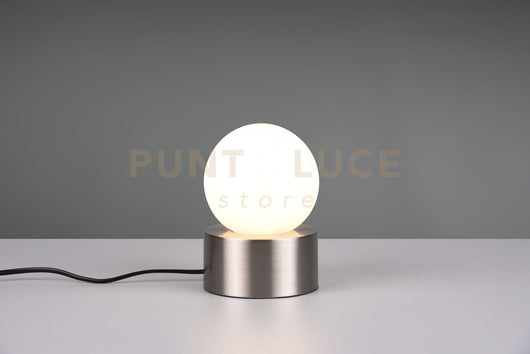 COUNTESS LAMPADA DA TAVOLO BASE IN METALLO ACCIAIO CON VETRO BIANCO ACCENSIONE TOUCH H. 17CM 1 LUCE ATTACCO E14