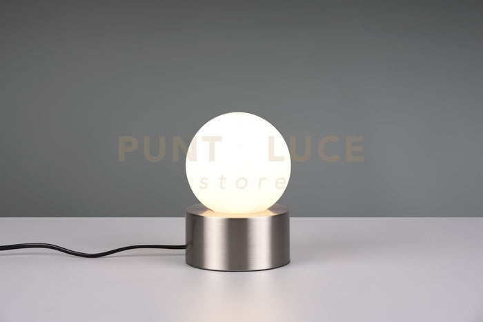 COUNTESS LAMPADA DA TAVOLO BASE IN METALLO ACCIAIO CON VETRO BIANCO ACCENSIONE TOUCH H. 17CM 1 LUCE ATTACCO E14