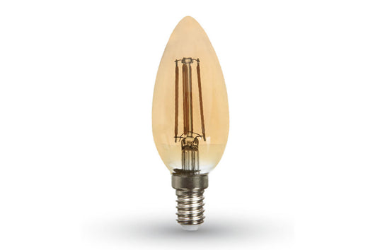 Lampada Filo Led a Filamento E14 C35 4W=35W Bianco Caldo 2200K Amber Candela A Goccia Oliva SKU-7113