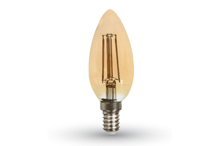 Lampada Filo Led a Filamento E14 C35 4W=35W Bianco Caldo 2200K Amber Candela A Goccia Oliva SKU-7113