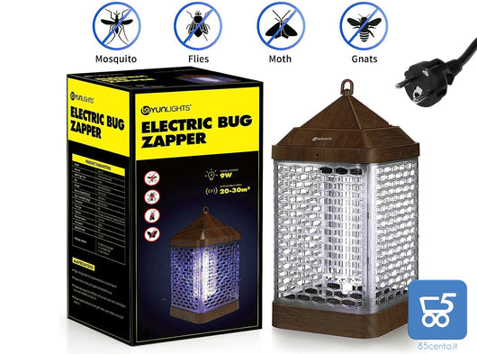 Lampada Insetticida elettrico YUNLIGHTS da 9W per zanzare e insetti con luce UV per interni ed esterni 220V fino a 25-30 Metri Color Legno