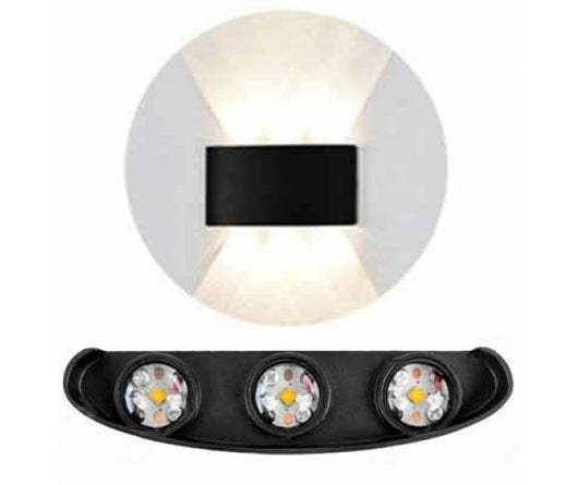 Lampada LED COBx6pcs up/down da parete alluminio nero wall light 4000K IP54