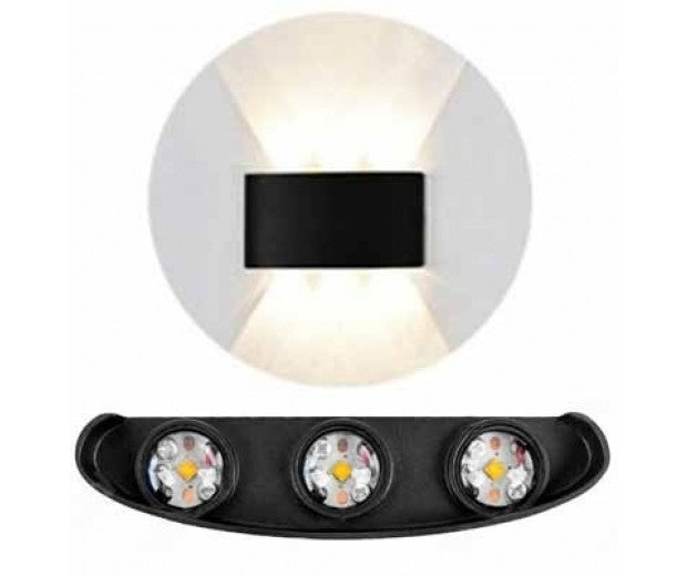Lampada LED COBx6pcs up/down da parete alluminio nero wall light 4000K IP54