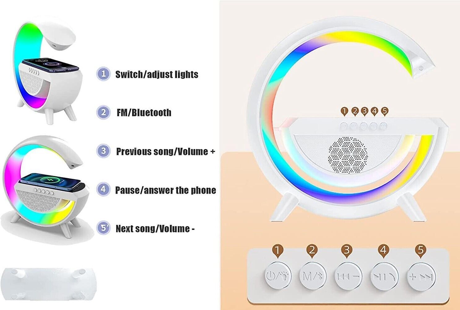 Lampada LED RGB con ricarica wirelless bluetooth Speaker Ricaricabile radio fm