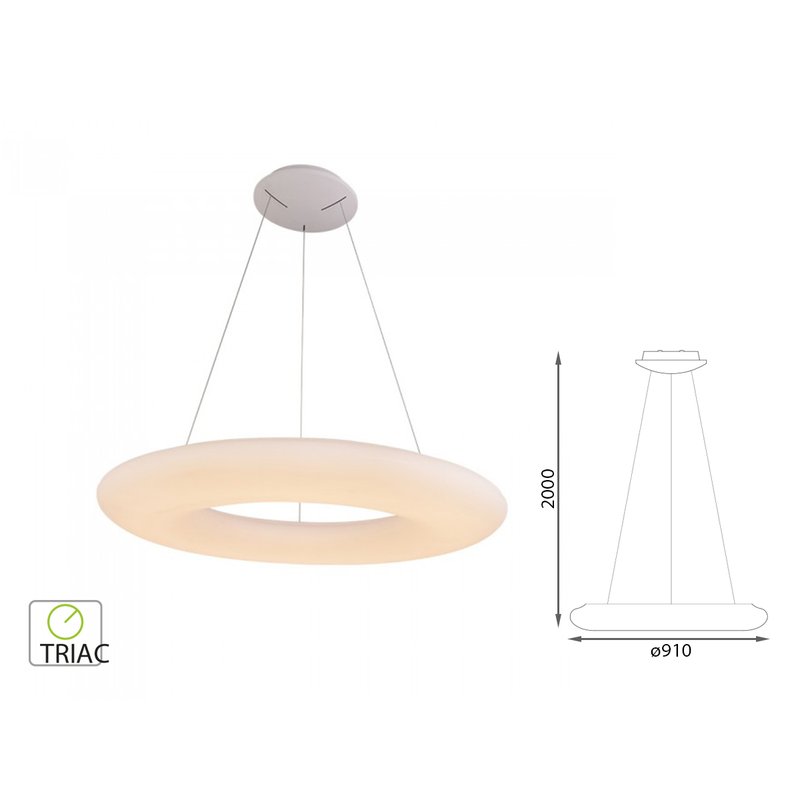 Lampada Led A Sospensione Design Moderno Rotonda Colore Bianco Diametro 910mm 105W 3000K Dimmerabile Triac Dimmer SKU-40101