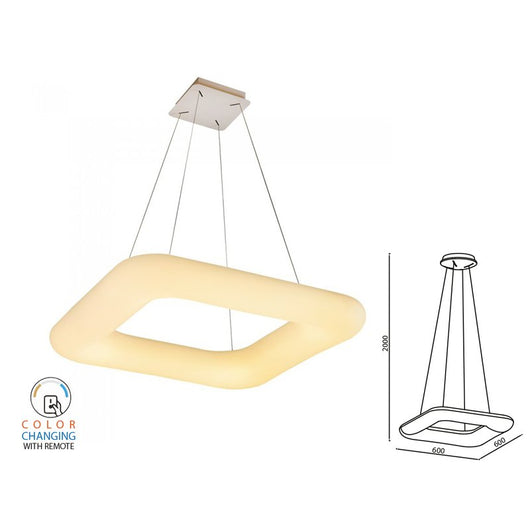Lampada Led A Sospensione Moderno Quadrata CCT 600X600mm 42W Dimmerabile Telecomando 3 In 1 SKU-3963