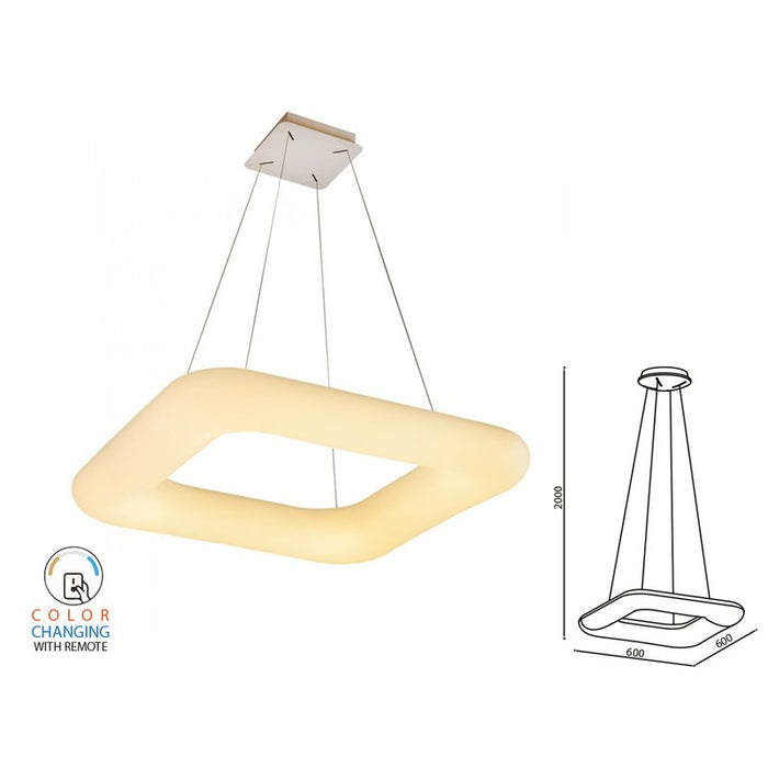 Lampada Led A Sospensione Moderno Quadrata CCT 600X600mm 42W Dimmerabile Telecomando 3 In 1 SKU-3963
