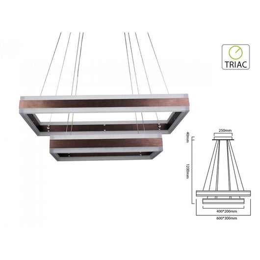 Lampada Led A Sospensione Rettangolare Colore Coffee Marrone Doppio Anello 600X300mm 400X200mm 3000K 100W Dimmerabile Triac Dimmer SKU-3988