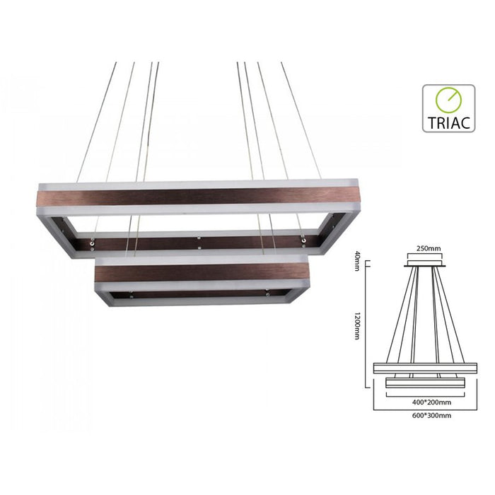 Lampada Led A Sospensione Rettangolare Colore Coffee Marrone Doppio Anello 600X300mm 400X200mm 3000K 100W Dimmerabile Triac Dimmer SKU-3988