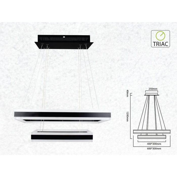 Lampada Led A Sospensione Rettangolare Colore Nero Doppio Anello 600X300mm 400X200mm 3000K 100W Dimmerabile Triac Dimmer SKU-3987