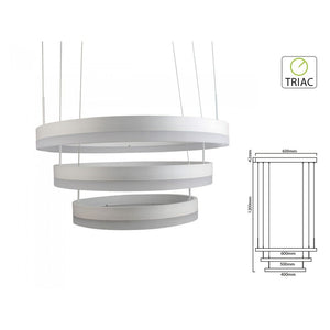 Lampada Led A Sospensione Rotonda Colore Bianco Tripli Anelli Diametro 600mm 500mm 400mm 3000K 80W Dimmerabile Triac Dimmer SKU-3989