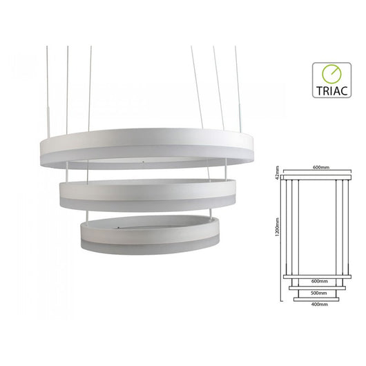 Lampada Led A Sospensione Rotonda Colore Bianco Tripli Anelli Diametro 600mm 500mm 400mm 3000K 80W Dimmerabile Triac Dimmer SKU-3989
