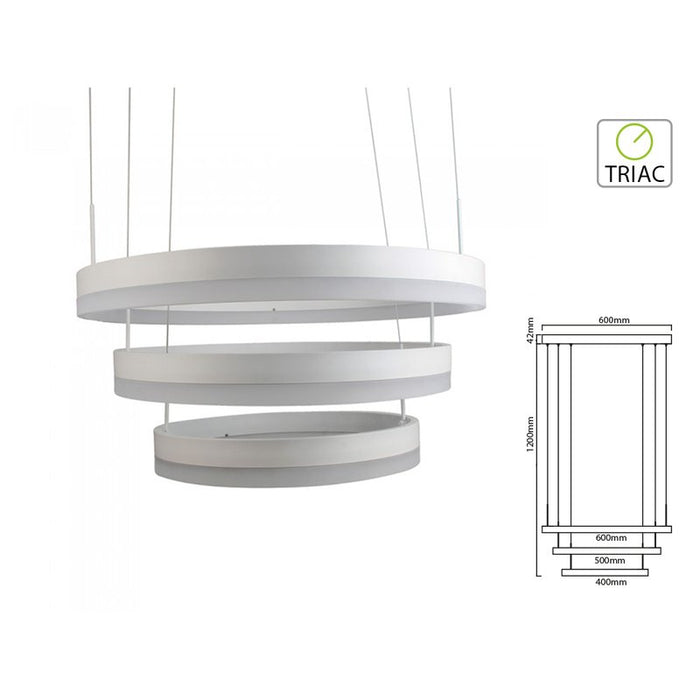 Lampada Led A Sospensione Rotonda Colore Bianco Tripli Anelli Diametro 600mm 500mm 400mm 3000K 80W Dimmerabile Triac Dimmer SKU-3989