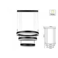 Lampada Led A Sospensione Rotonda Colore Nero Tripli Anelli Diametro 600mm 500mm 400mm 3000K 80W Dimmerabile Triac Dimmer SKU-3990