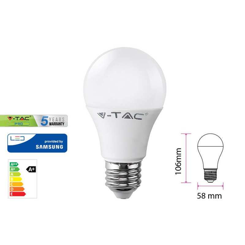 Lampada Led E27 A58 9W=60W Bianco Freddo Bulbo Sfera Chip Samsung Garanzia 5 Anni SKU-230