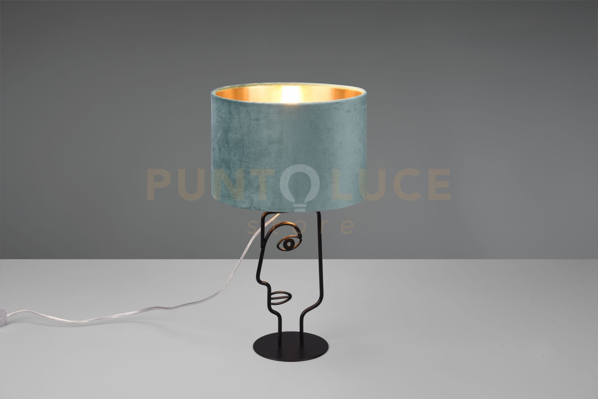 Lampada SULTAN con paralume velluto azzurro e oro H.42cm metallo nero R51211015