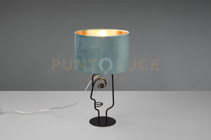 Lampada SULTAN con paralume velluto azzurro e oro H.42cm metallo nero R51211015