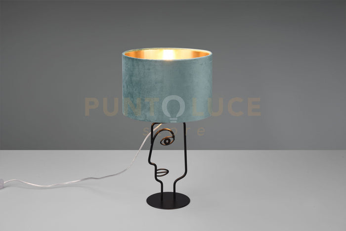 Lampada SULTAN con paralume velluto azzurro e oro H.42cm metallo nero R51211015