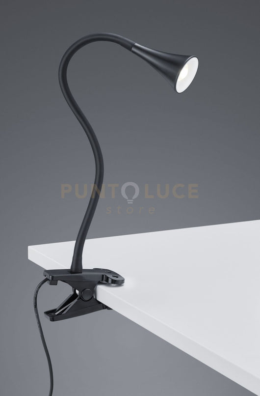 VIPER LAMPADA DA STUDIO LED 3W 400lm, 3000K FLESSIBILE CON PINZA NERA H. 35CM