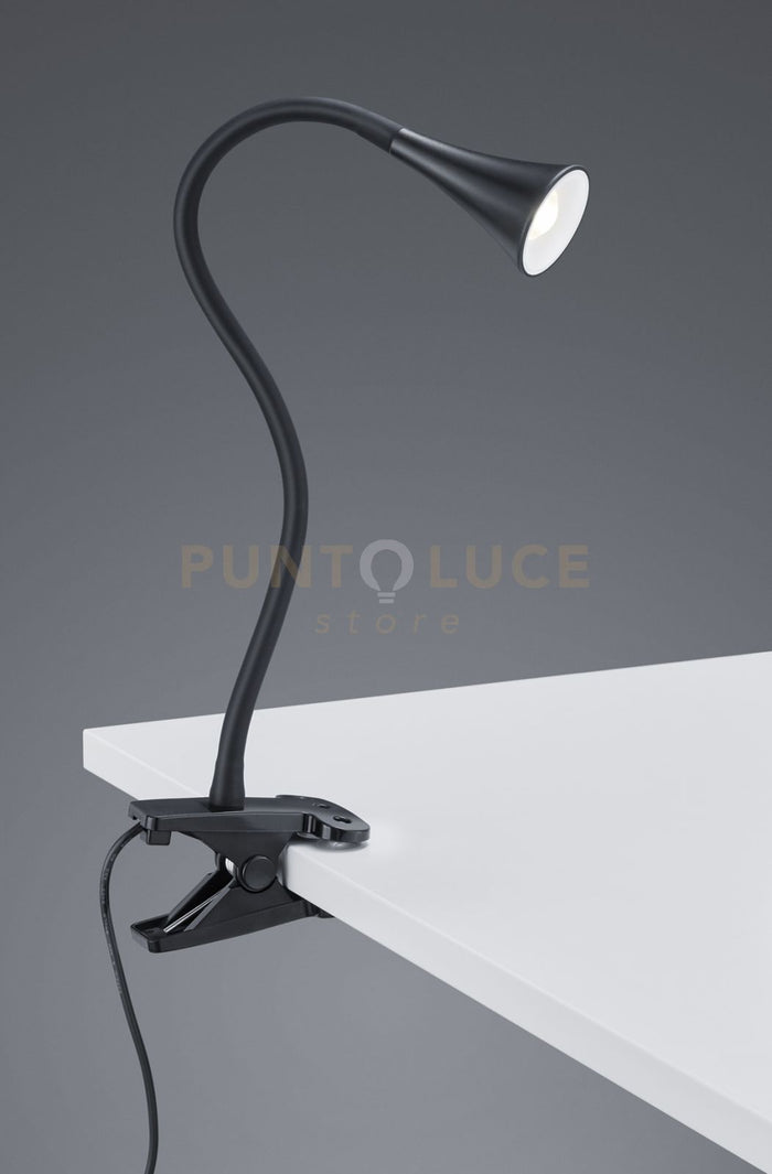 VIPER LAMPADA DA STUDIO LED 3W 400lm, 3000K FLESSIBILE CON PINZA NERA H. 35CM