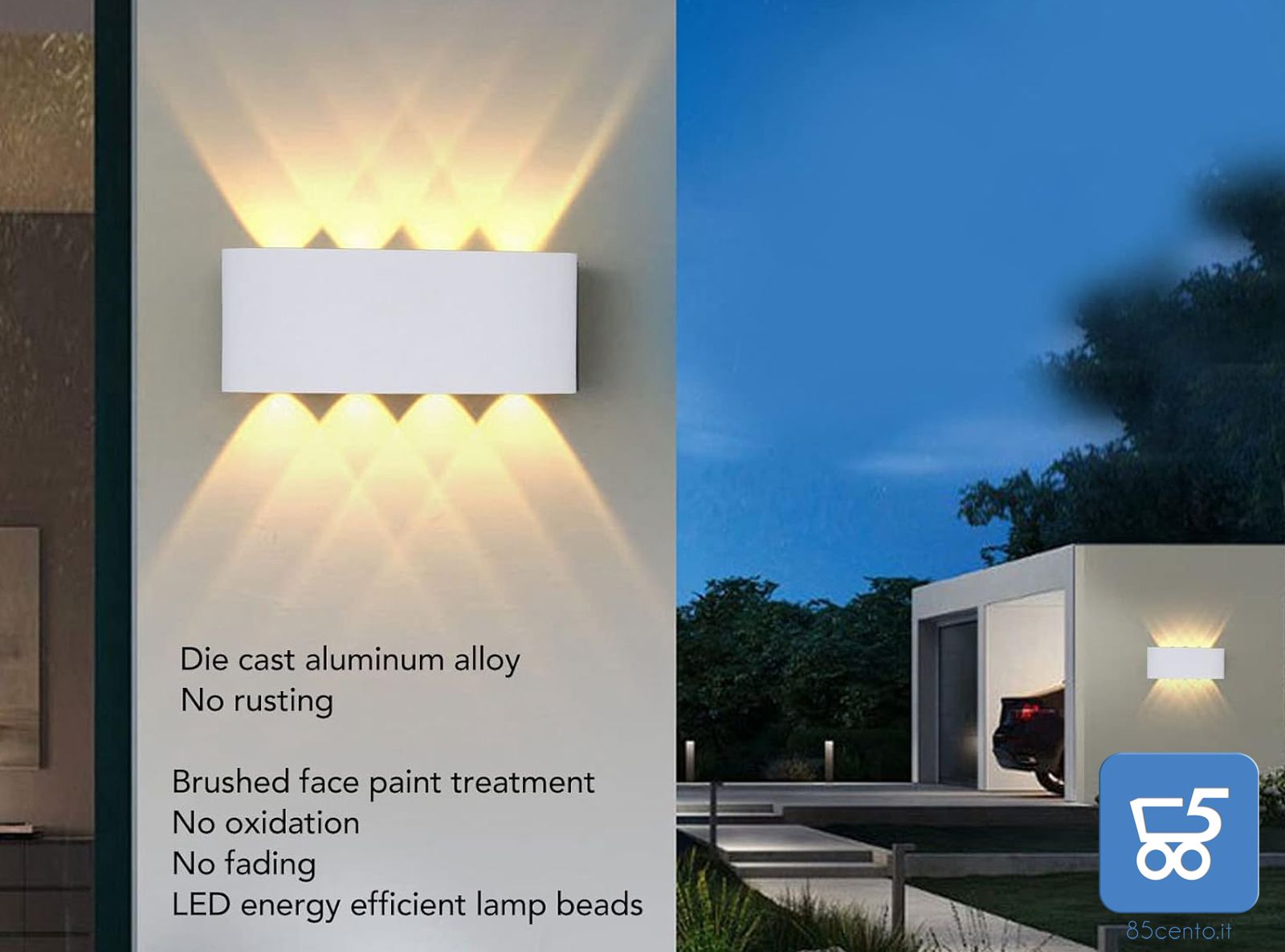Lampada da Parete a LED Applique 6000K Luce Fredda per Esterni Corpo in Alluminio BIANCA - EX DEMO