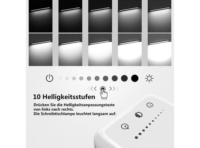 Lampada da Scrivania a LED Regolabile 5 Colori e 10 Livelli di Luminosità Lampada da Comodino e Lettura con Ricarica USB per Smartphone