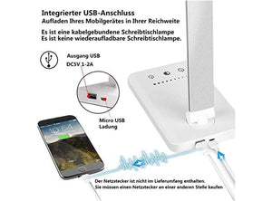 Lampada da Scrivania a LED Regolabile 5 Colori e 10 Livelli di Luminosità Lampada da Comodino e Lettura con Ricarica USB per Smartphone