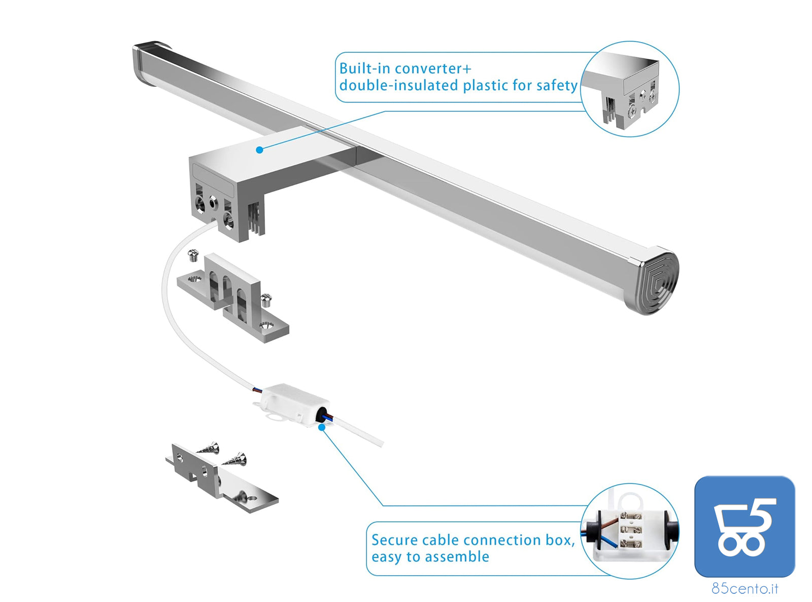 Lampada da Specchio Bagno a LED 40 cm 10W 1200lm Luce Bianca Neutra 4000K Impermeabile IP44 Applique 230V Classe II (Senza Interruttore)