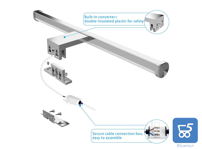 Lampada da Specchio Bagno a LED 40 cm 10W 1200lm Luce Bianca Neutra 4000K Impermeabile IP44 Applique 230V Classe II (Senza Interruttore)