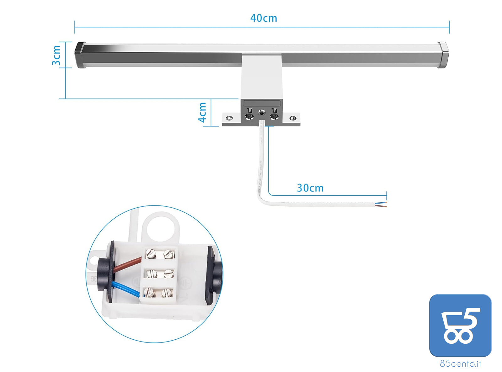Lampada da Specchio Bagno a LED 40 cm 10W 1200lm Luce Bianca Neutra 4000K Impermeabile IP44 Applique 230V Classe II (Senza Interruttore)