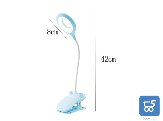 Lampada da Tavolo LED Touch Dimmerabile Flessibile con Morsetto Portapenne Ricaricabile USB 4800 mAh - Colore Azzurro